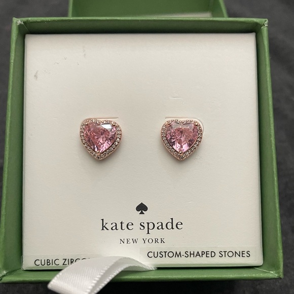 My Love Pink Pavé Heart Stud Earrings By Kate Spade - Picture 4 of 5